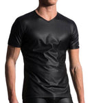 M104 V-NECK TEE REGULAR IN KUNSTLEDER-OPTIK